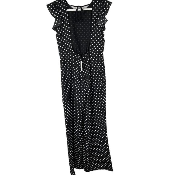 Sugar Lips Black & White Polka Dot Flitter Sleeve Open Back Jumpsuit Size Large - Picture 8 of 11